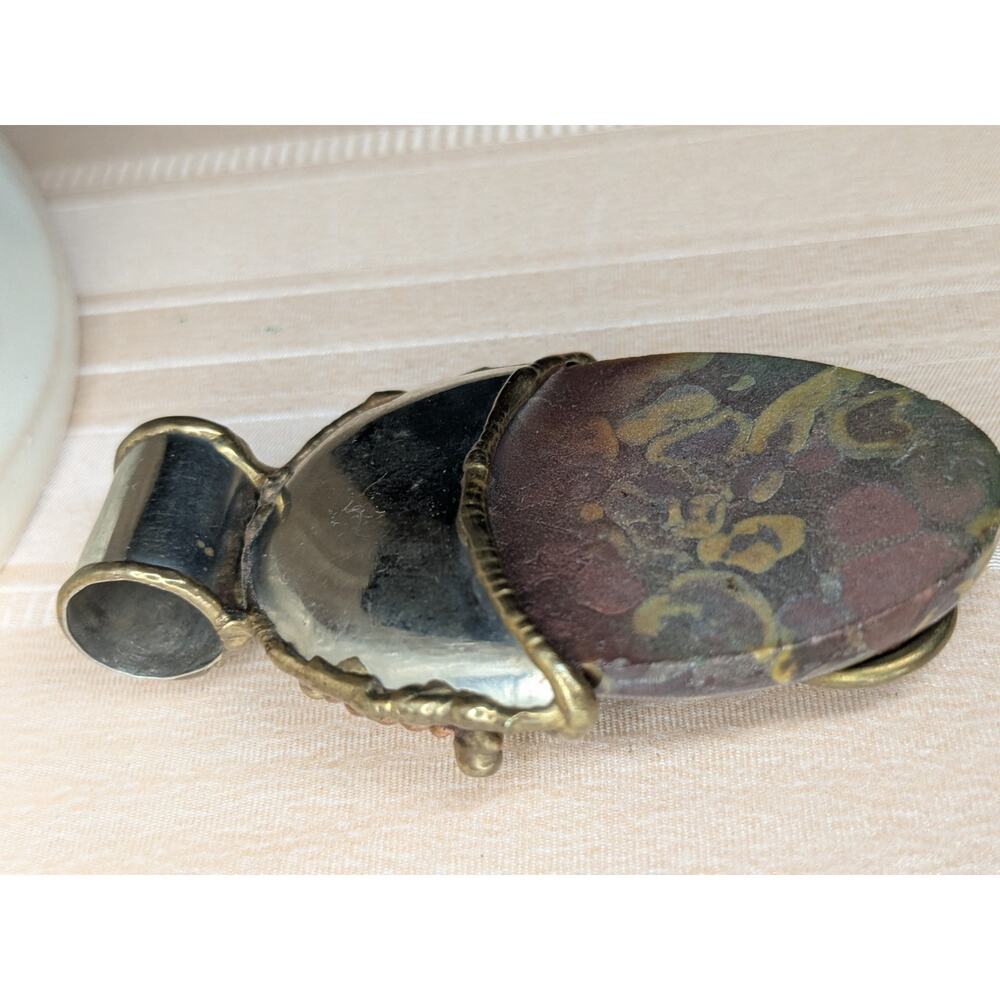 Natural stone pendant copper and silver wrapped large statement necklace - Picture 6 of 9